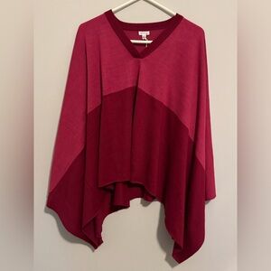 Mersea One Size Avalon V-Neck Poncho Sweater Pink Red Valentines Oversized
